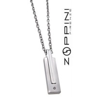  Collana Pendente Girocollo Zoppini acciaio con diamante nero e catena 60 cm