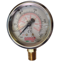 Manometro radiale pressione olio oleodinamico bagno glicerina 1/4 250 bar D63