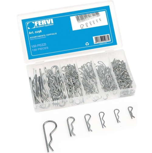 SERIE KIT ASSORTIMENTO 150 COPPIGLIE DI SICUREZZA ACCIAIO ZINCATO FERVI 0298