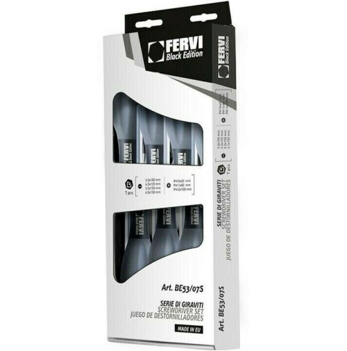 SERIE SET 7 GIRAVITI CACCIAVITI CACCIAVITE FERVI Cr-V TAGLIO CROCE PUNTA BRUNITA