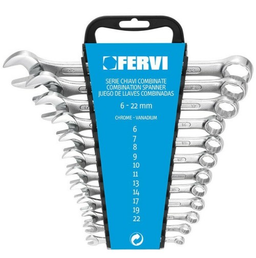 SERIE SET KIT 12 CHIAVI COMBINATE FISSE STELLA CROMATE DA 6 A 22 MM FERVI 